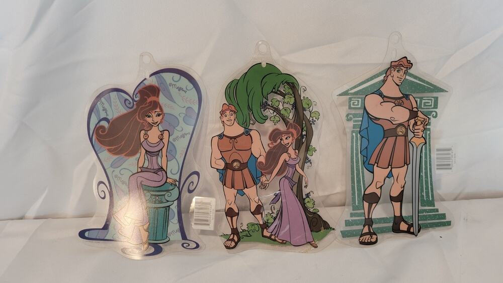 Vintage Disney Hercules & Megara Color-Clings Window Decorations Lot of 3 NOS...